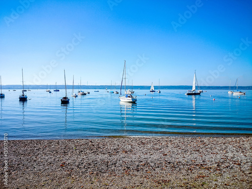 Bavarian Ammersee with boats on the lake photo