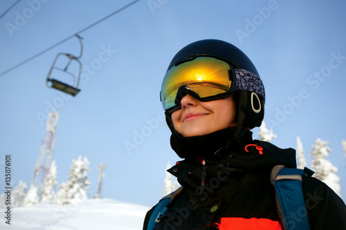 The girl with a snowboard on the  ski resort © aleksey ipatov
