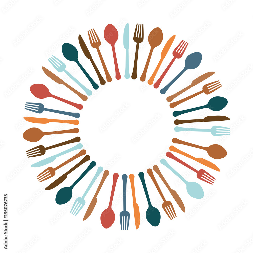 Fototapeta premium Colorful kitchen utensils icon image, vector illustration
