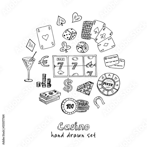 Photography Hand drawn doodle set of Casino icons