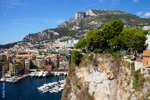Cityscape of Monaco,view to bay with yacht, green and mountains © skymoon13