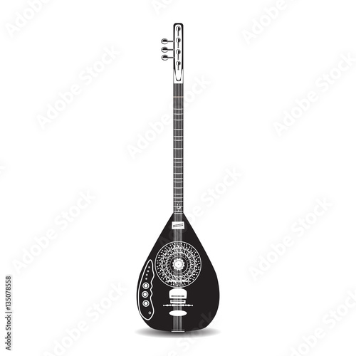 Vector illustration of black and white turkish electric baglama saz in flat style