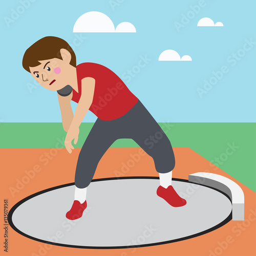 Shot-put athletic sport vector cartoon illustration set