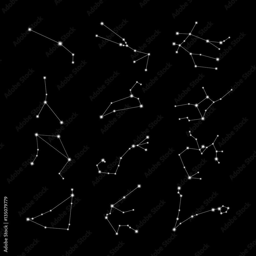 Set of zodiac constellation on the black background Set of zodiac constellation on the black background