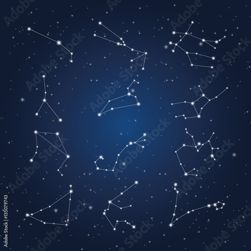 Set of zodiac constellation on the background of starry sky