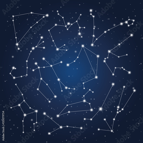 Set of zodiac constellation on the background of starry sky