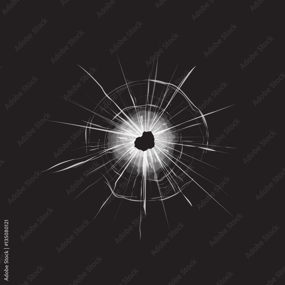Realistic broken glass. Bullet holes in glass. Shot and broken, crack and   illustration. Stock Vector | Adobe Stock