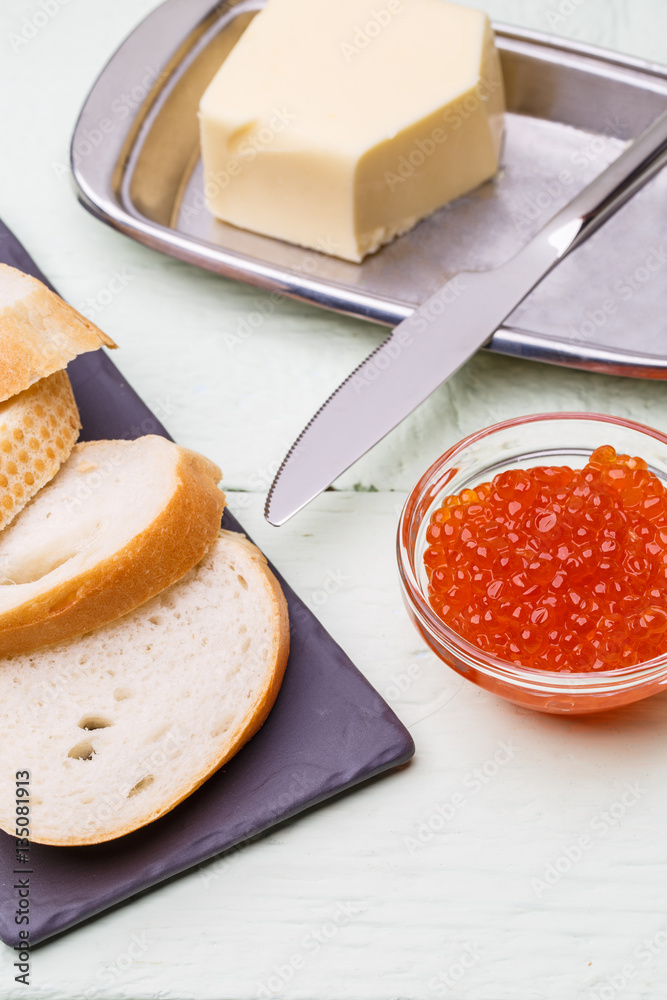 Picture of red caviar, baguette Picture of red caviar, baguette