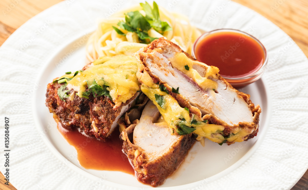 chicken fillet with cheese closeup chicken fillet with cheese closeup