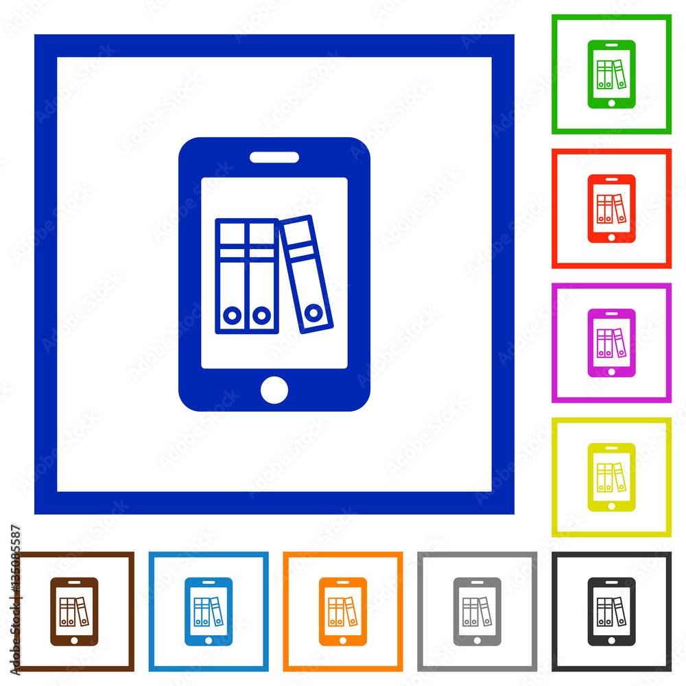 Mobile office flat framed icons Mobile office flat framed icons