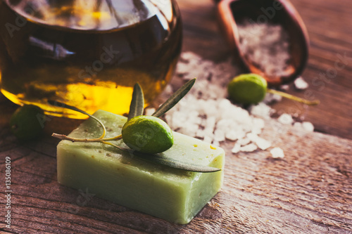 Natural spa setting with olive oil.