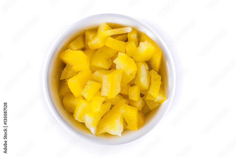 Diced Yellow Pepper in white bowl