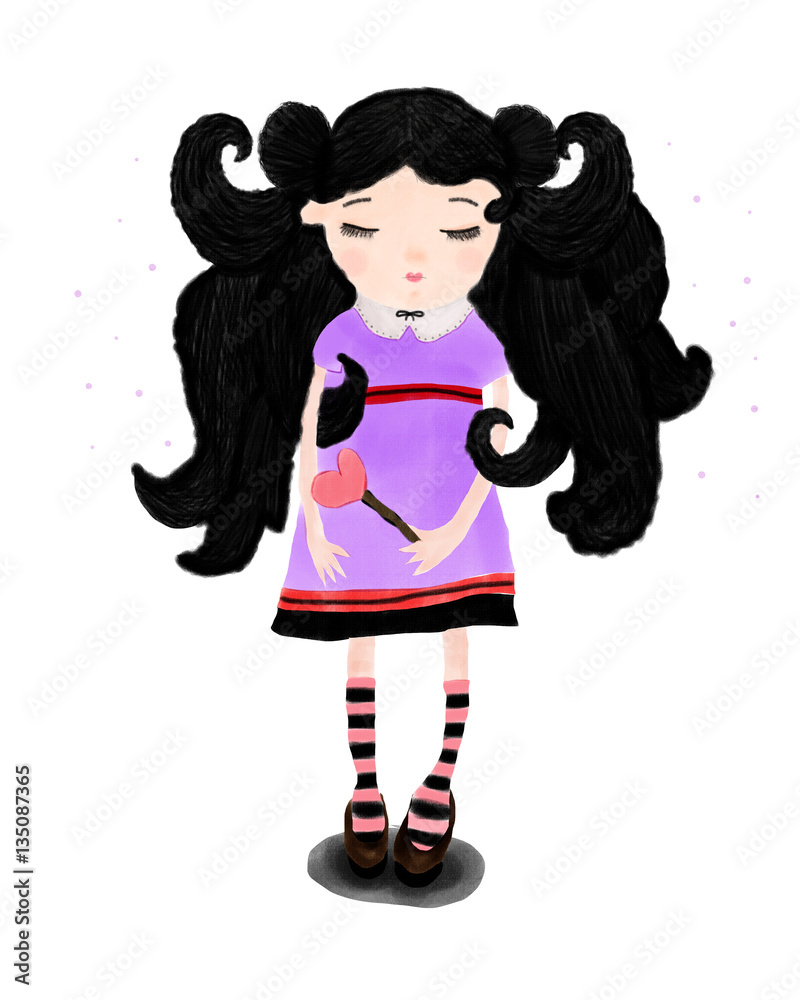 Gothic Girl cartoon character on the white background Stock Illustration |  Adobe Stock