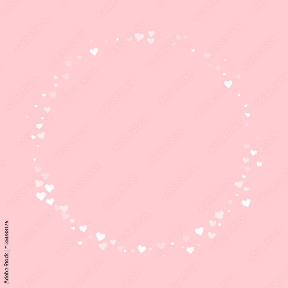 White hearts confetti. Round shape on pale_pink valentine background. Vector illustration.