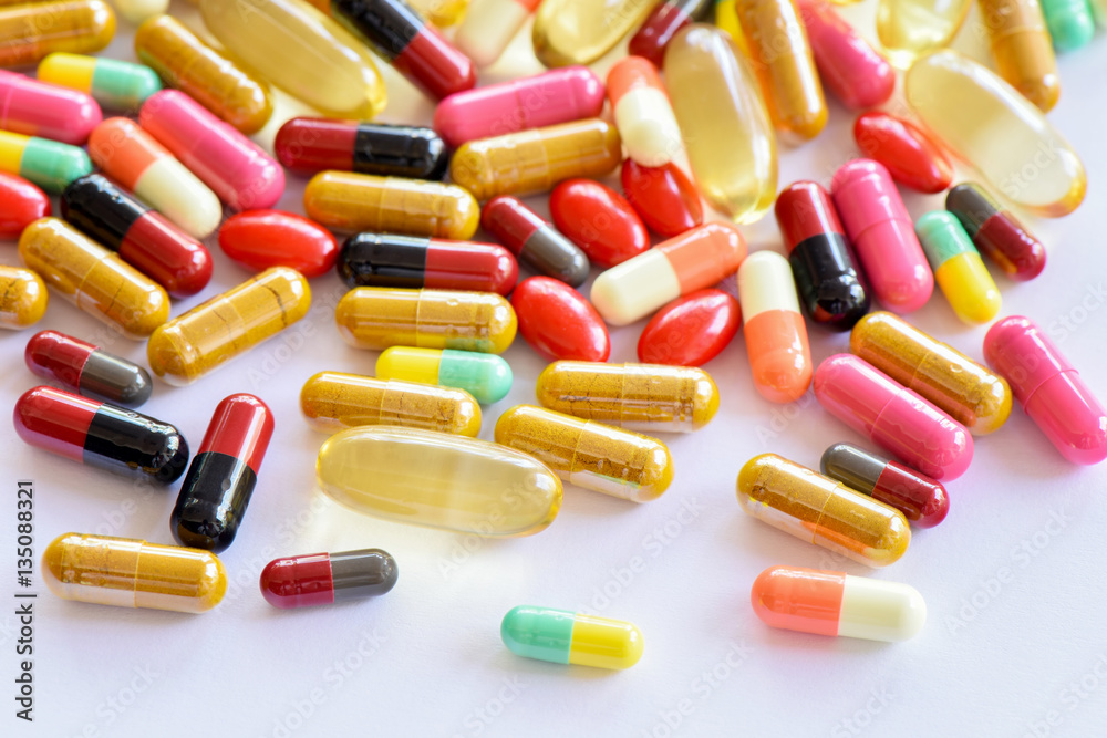Multicolor capsule pills background