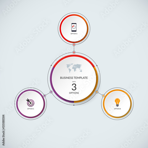 Infographic circle. Modern minimalistic template with 3 options. Vector banner, what can be used as circular chart, cycle diagram, graph, workflow layout for report, business presentation, web design.