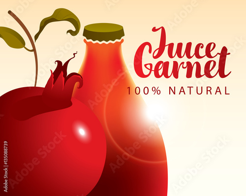 vector banner with garnet and bottle juice