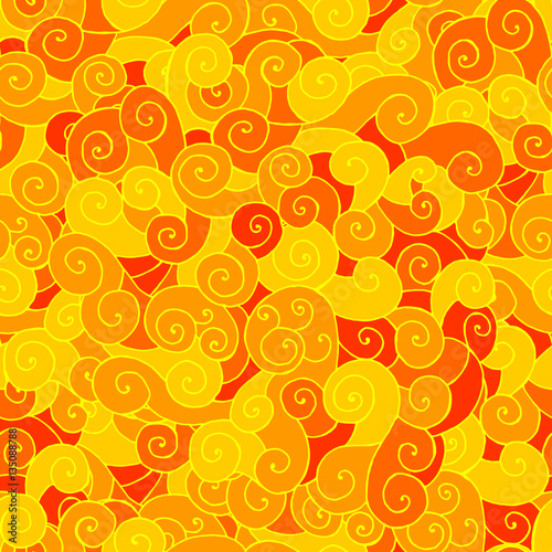 vector seamless hand drawing abstract pattern swirl, whorl, curly yellow line on mosaic background