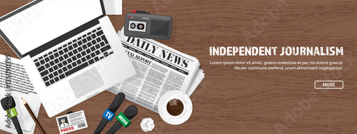 Mass media background in a flat style.Press conference with correspondent and reporter.Broadcasting.Multimedia news,newspaper.Tv show. Internet radio, television. Microphone.