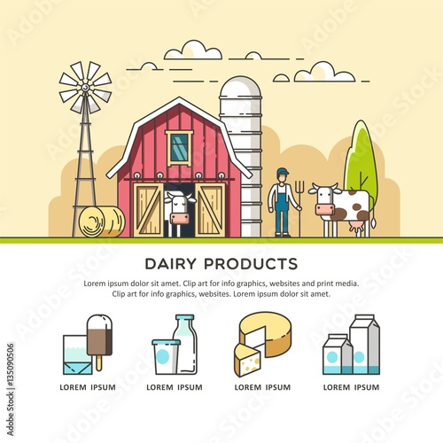 Organic farm. Milk and dairy products icons for web and graphic design. Vector illustration.