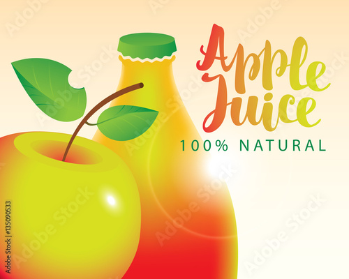 vector banner with apple and bottle juice