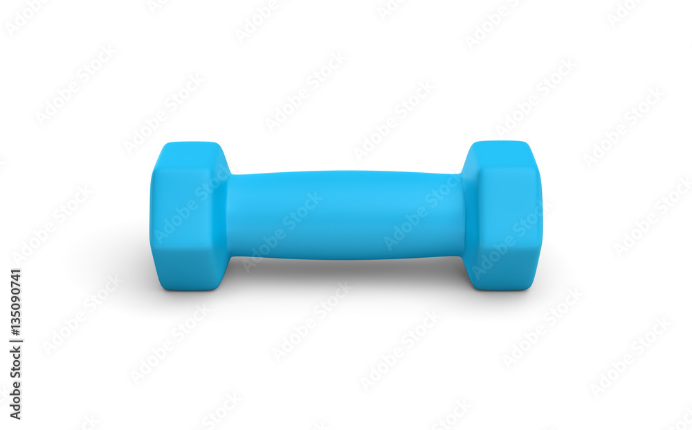 Rendering of one blue light weight dumbbell isolated on white background. Rendering of one blue light weight dumbbell isolated on white background.