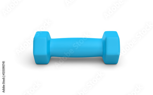 Rendering of one blue light weight dumbbell isolated on white background.