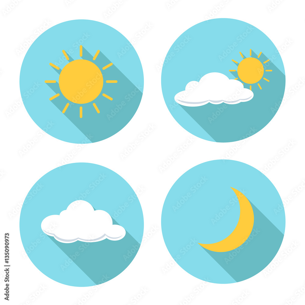 Set of weather flat icon vector. Sun, cloud and moon.