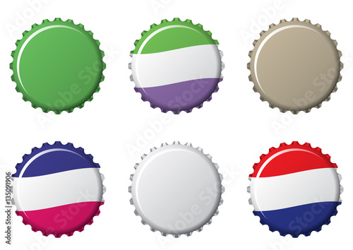 bottle caps in difference colors, vector illustration