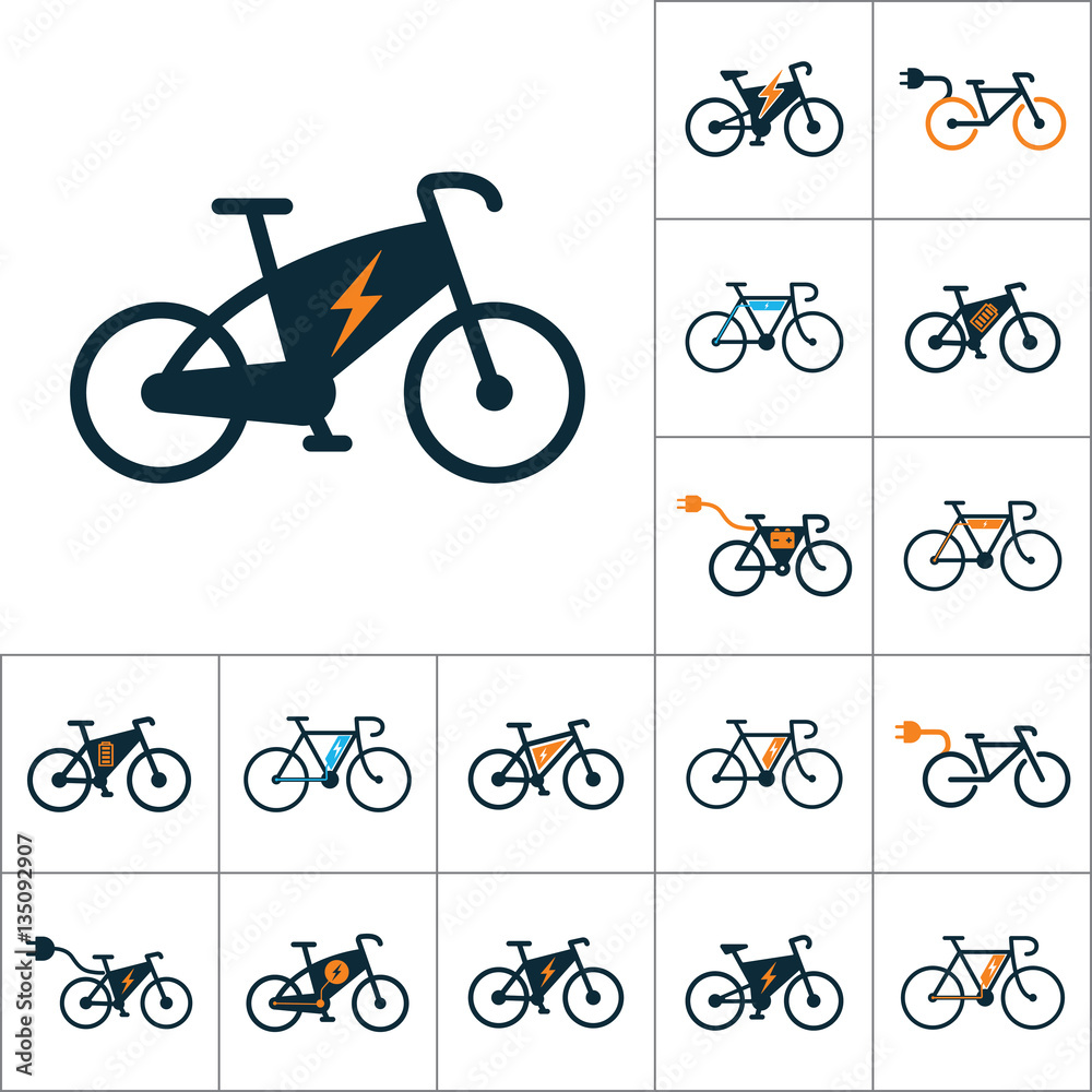 Fototapeta premium electric bicycle, e-bike icons set on white background