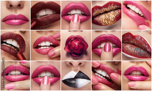 Collage of lips in close up photos