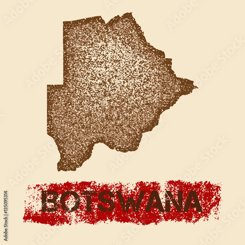Botswana distressed map. Grunge patriotic poster with textured country ink stamp and roller paint mark, vector illustration.