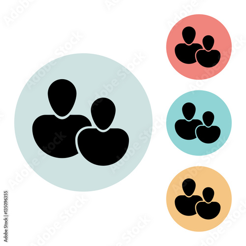 Two people icon isolated vector sign symbol, on blue, red, yellow background. people elements icons. Can be used in logo, UI and web design