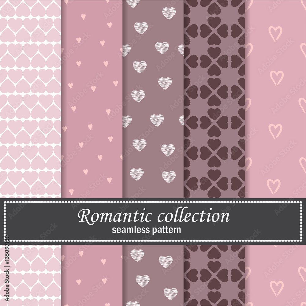 Collection romantic seamless patterns. beige shades. vector illustration.