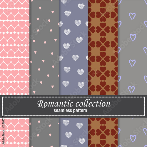 Collection romantic seamless patterns. Gift wrap. vector illustration.