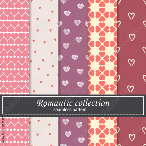 Collection romantic seamless patterns. Red shades. Gift wrap. vector illustration. © nattalya