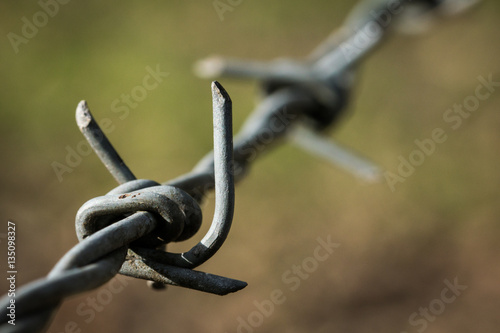 Close up of barbed wire fence