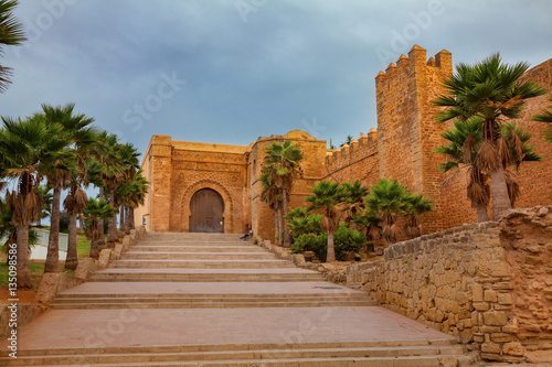 Bab el Kebir, main gate of Kasbah of the Udayas, small fortified kasbah in Rabat, Morocco photo