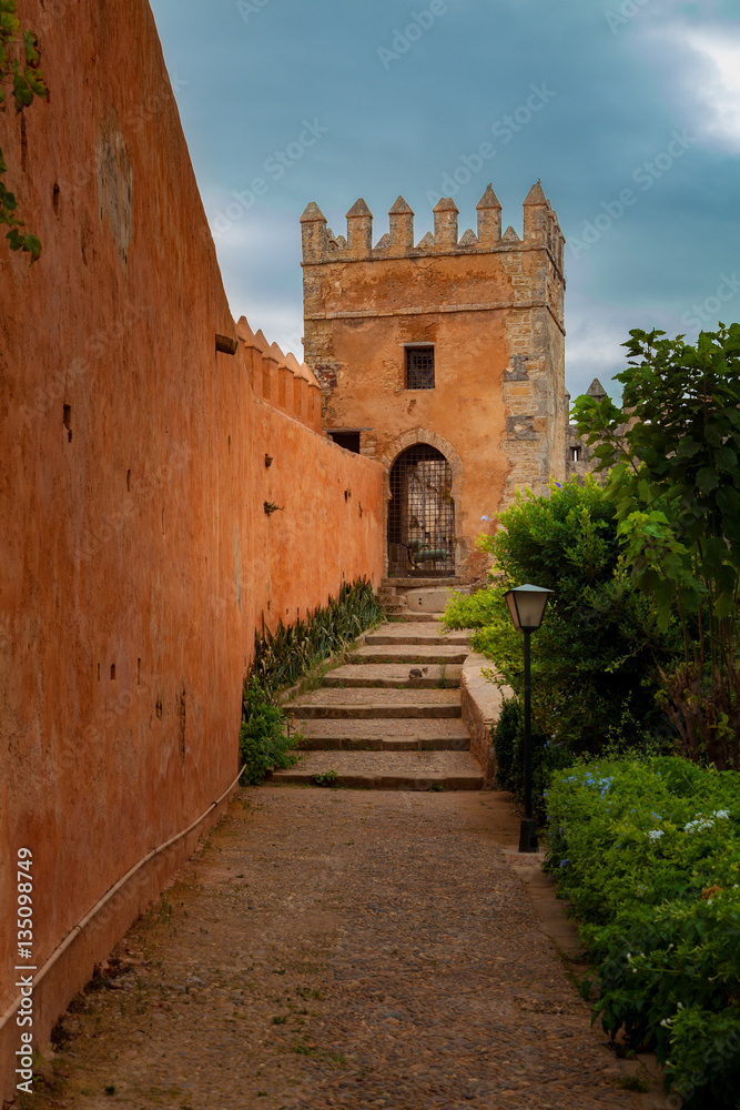 Walls and tower in the Kasbah of the Udayas, small fortified kasbah in Rabat, Morocco