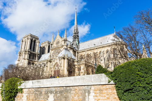 Notre Dame de Paris from Seine river behind