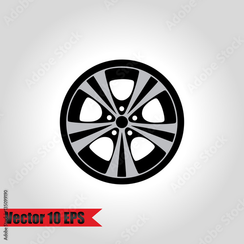 Wheel, tyre and tire icon. Round shaped rubber automobile or car, speed vehicle. Great for garage and machine shop, automotive and brake theme