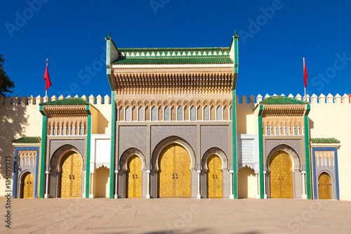 Golden doors of Dar el Makhzen, Royal Palace in Fez, Morocco photo