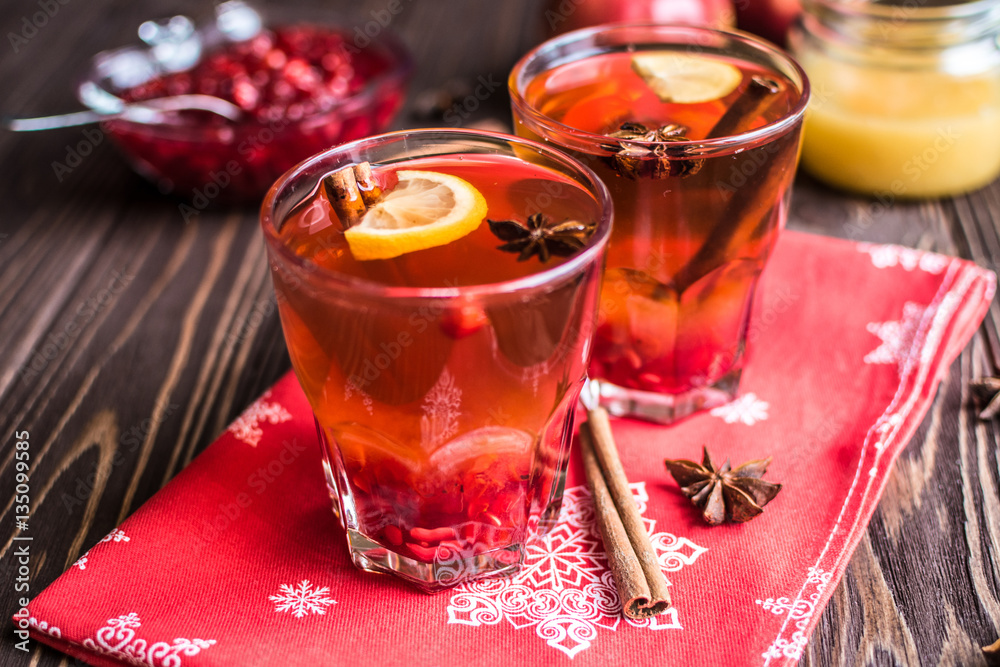 Tea with lemon and honey on wooden background Tea with lemon and honey on wooden background