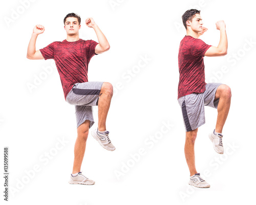 Young man doing sport exercise.