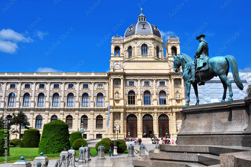 Beautiful  view of famous Naturhistorisches Museum (Natural History Museum) with park Maria-Theresien-Platz in Vienna, Austria.