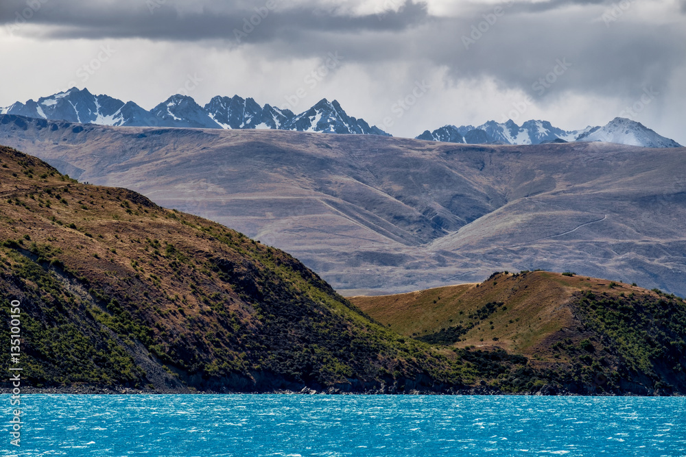 Landscape view of mountain range at Lake Tekapo, New Zealand Landscape view of mountain range at Lake Tekapo, New Zealand