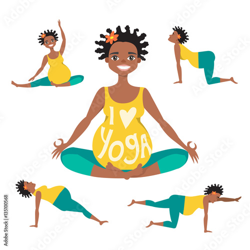 Beautiful expectant mother is doing yoga