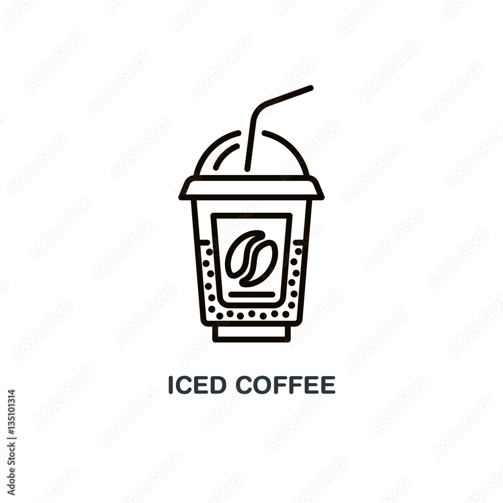 Vector line icon of coffee cocktail in disposable cup. Cold drink linear logo. Outline symbol for cafe, bar, shop, food delivery. Vector line icon of coffee cocktail in disposable cup. Cold drink linear logo. Outline symbol for cafe, bar, shop, food delivery.