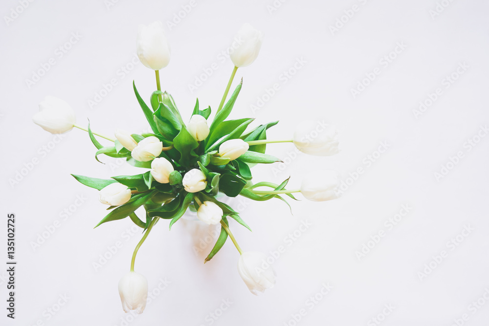 Bouquet of white tulips in a vase