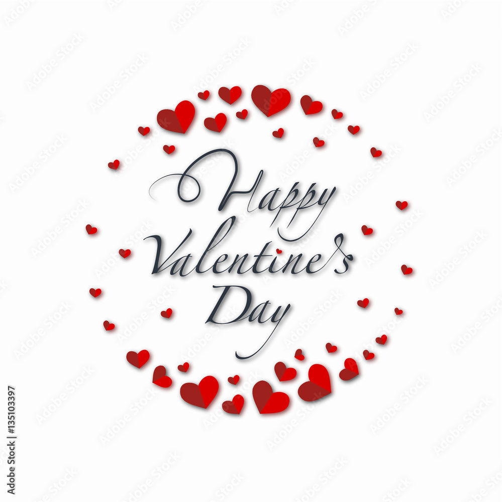 Cover design for the Valentine's day.Circle made from a lots of different red hearts and the phrase Happy Valentine's Day inside on the white background. Cover design for the Valentine's day.Circle made from a lots of different red hearts and the phrase Happy Valentine's Day inside on the white background.